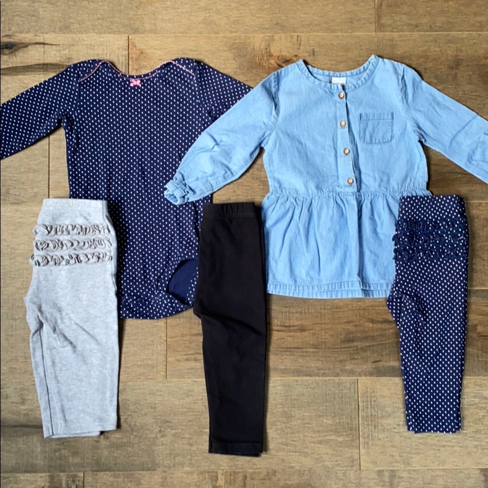 5 piece Carter’s shirts and leggings, 12 months